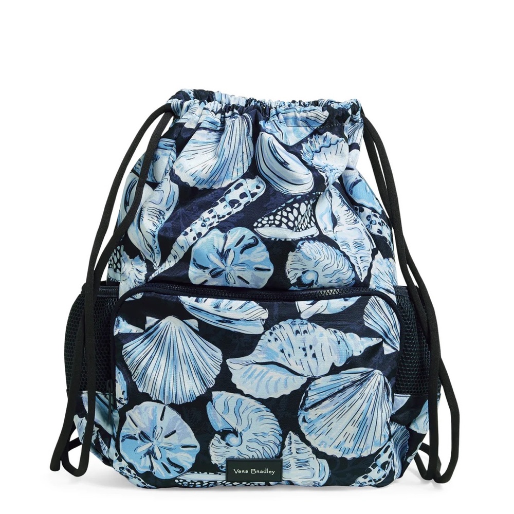 NWT Vera Bradley ReActive Deluxe Drawstring Backpack MORNING SHELLS BLUE